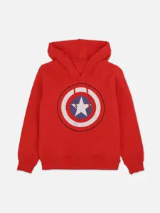 Kids Ville Boys Red Captain America Printed Hooded Sweatshirt