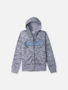 Kids Ville Boys Grey & Blue Batman Printed Hooded Sweatshirt