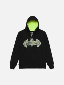 Kids Ville Boys Black Batman Printed Hooded Sweatshirt