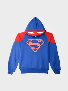 Kids Ville Boys Blue Superman Printed Hooded Cotton Sweatshirt