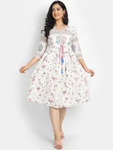 SUTI White & Pink Floral Ethnic Dress