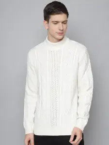 LINDBERGH Men Off White Cable Knit Pullover