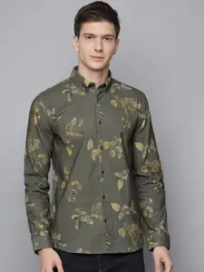 LINDBERGH Men Olive Green Slim Fit Floral Opaque Printed Cotton Casual Shirt