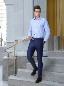 INVICTUS Men Navy Blue Slim Fit Work Essential Trousers