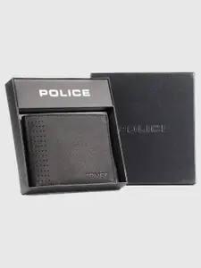 Police Men Black Leather Two Fold Wallet