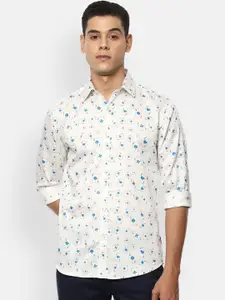 V Dot Men White Slim Fit Opaque Printed Cotton Casual Shirt