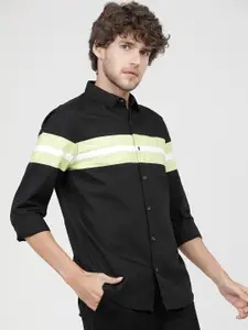 HIGHLANDER Men Black Slim Fit Opaque Colourblocked Casual Shirt