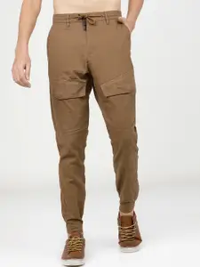 HIGHLANDER Men Brown Solid Slim Fit Easy Wash Joggers Trousers