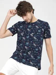 HIGHLANDER Men Navy Blue Printed Slim Fit T-shirt