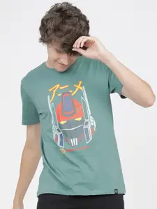LOCOMOTIVE Men Olive Green Graphic Printed Slim Fit T-shirt