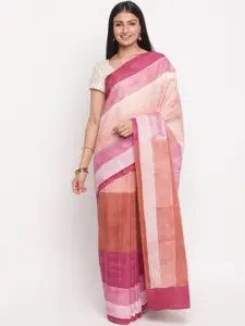 Fabindia Rust & Pink Woven Design Pure Cotton Block Print Saree