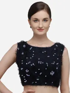 Fab Dadu Women Navy Blue Embellished Silk Saree Blouse