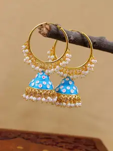 Crunchy Fashion Gold-Plated & Blue Meenakari Dome Shaped Jhumkas