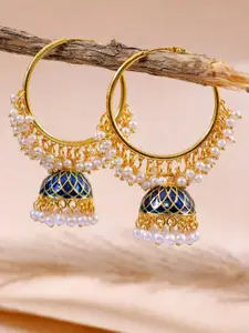 Crunchy Fashion Gold-Plated & Blue Dome Shaped Jhumkas Earrings