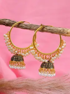 Crunchy Fashion Black & Gold-Plated Classic Jhumkas Earrings