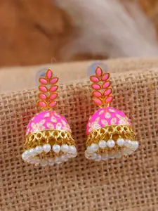 Crunchy Fashion Pink & Off White Dome Shaped Jhumkas Earrings