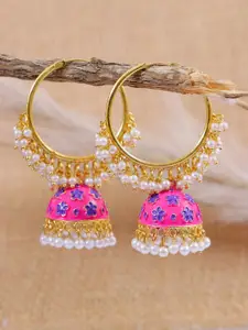 Crunchy Fashion Gold-Plated & Pink Dome Shaped Jhumkas Earrings