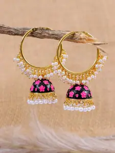 Crunchy Fashion Purple Gold-Plated Meenakari Contemporary Jhumkas