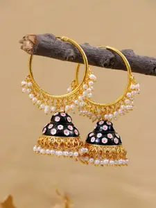 Crunchy Fashion Blue & Gold-Toned Dome Shaped Jhumkas Earrings