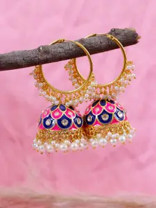 Crunchy Fashion Gold-Plated & Pink Handcrafted Dome Shaped Jhumkas