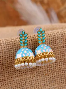 Crunchy Fashion Blue & Gold-Toned Dome Shaped Jhumkas Earrings