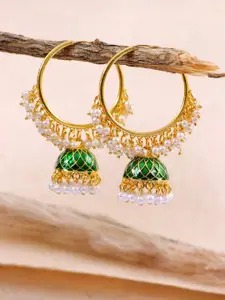 Crunchy Fashion Gold-Plated & Green Dome Shaped Jhumkas Earrings