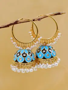 Crunchy Fashion Gold-Plated & Blue Classic Jhumkas Earrings