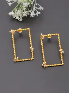 Silvermerc Designs Gold-Toned & White  Brass Gold Plated Twisted Square Drop Earrings