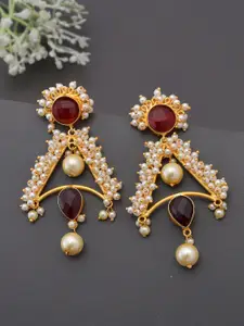 Silvermerc Designs Gold-Toned Pearl Studded Contemporary Drop Earrings