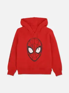 Kids Ville Boys Red Spiderman Printed Hooded Sweatshirt