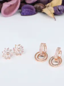 Zaveri Pearls Set of 2 Rose Gold Contemporary Stud Earrings
