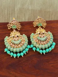 Crunchy Fashion Gold-Plated & Green Peacock Shaped Chandbalis Earrings