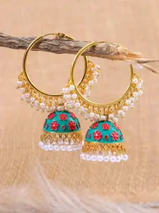 Crunchy Fashion Gold-Plated & Blue Classic Jhumkas Earrings