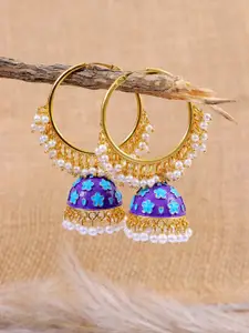 Crunchy Fashion Blue & Gold-Toned Dome Shaped Jhumkas Earrings