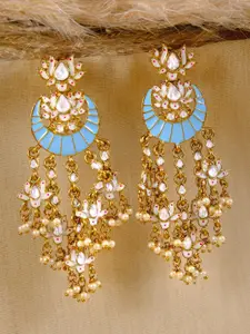 Crunchy Fashion Blue & Off White Floral Chandbalis Earrings