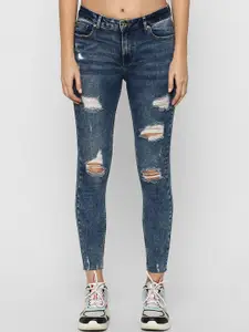 ONLY Women Navy Blue Skinny Fit High-Rise Mildly Distressed Jeans