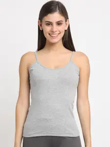 Friskers Women Grey Solid Cotton Camisole