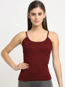 Friskers Women Maroon Solid Cotton Rib Camisole