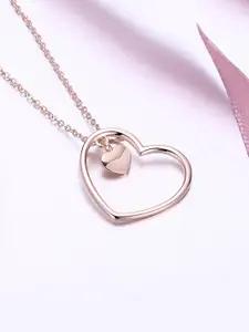 Yellow Chimes Yellow Chimes Rose Gold-Plated 92.5 Sterling Silver Heart Shaped Pendant With Chain