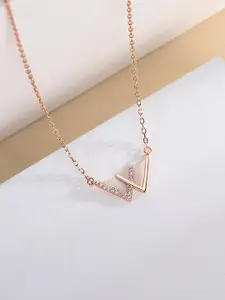 Yellow Chimes Women Pure 92.5 Sterling Silver Rose Gold-Plated White Crystal Studded W-Shaped Handcrafted Pendant With Chain