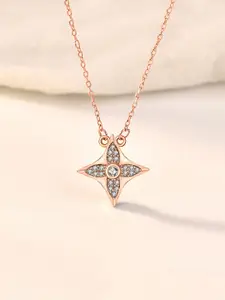 Yellow Chimes 92.5 Sterling Silver Rose Gold-Plated White CZ-Studded Star-Shaped Pendant With Chain