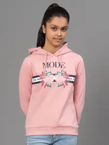 Mode by Red Tape Girls Pink & Black Printed Hooded Sweatshirt