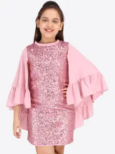 CUTECUMBER Pink Embellished Georgette Sheath Dress