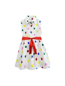 A.T.U.N. A T U N Off White Pure Cotton Polka Dots Printed Fit & Flare Dress