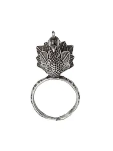 TEEJH Sukriti Antique Silver Oxidized Peacock Finger Ring