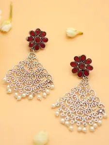 TEEJH Silver-Toned Contemporary Drop Earrings