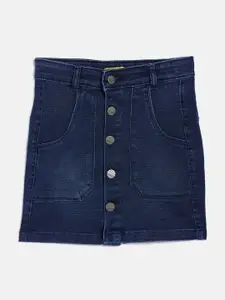 Crimsoune Club Girls Blue Solid Denim Skirt