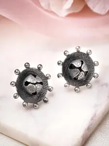 Rubans Silver-Toned Oxidized Circular Studs Earrings