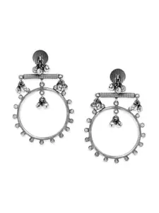 Rubans Silver-Toned Oxidized Circular Drop Earrings