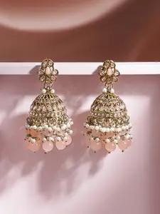 Rubans Gold-Toned Pearls Beaded Dome Shaped Traditional Jhumkas Earrings